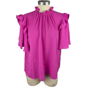 Cece Women's Flutter Sleeve Blouse Magenta Glow Pink Large